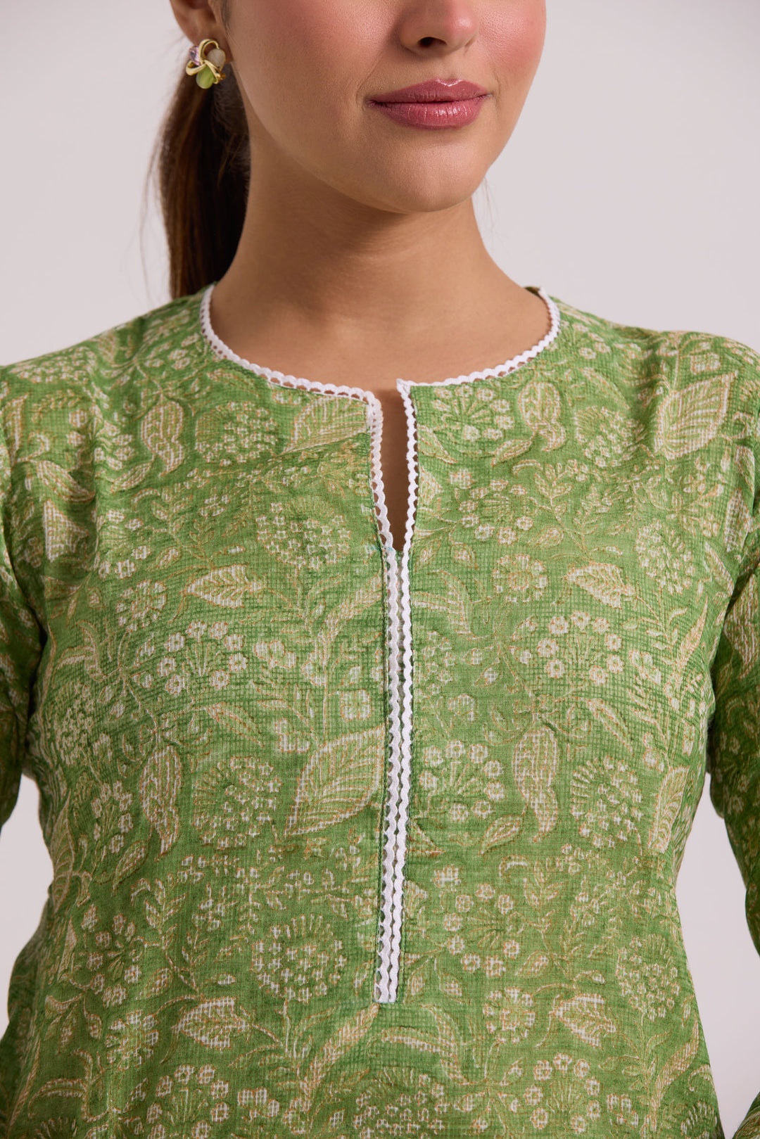 फूलWARI Lime Green Kota Doria Set of 3