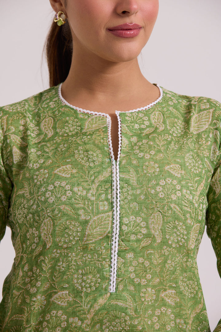 फूलWARI Lime Green Kota Doria Set of 3