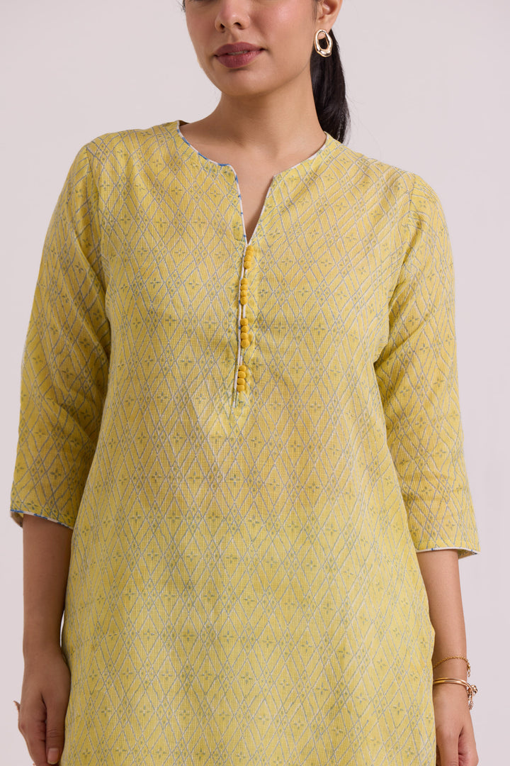 फूलWARI Yellow Jaal Kota Doria Set of 3