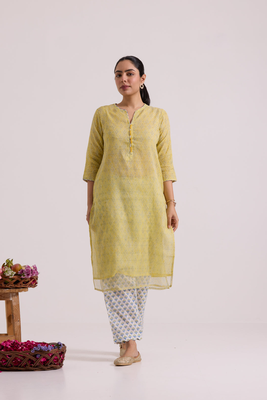 फूलWARI Yellow Jaal Kota Doria Set of 3