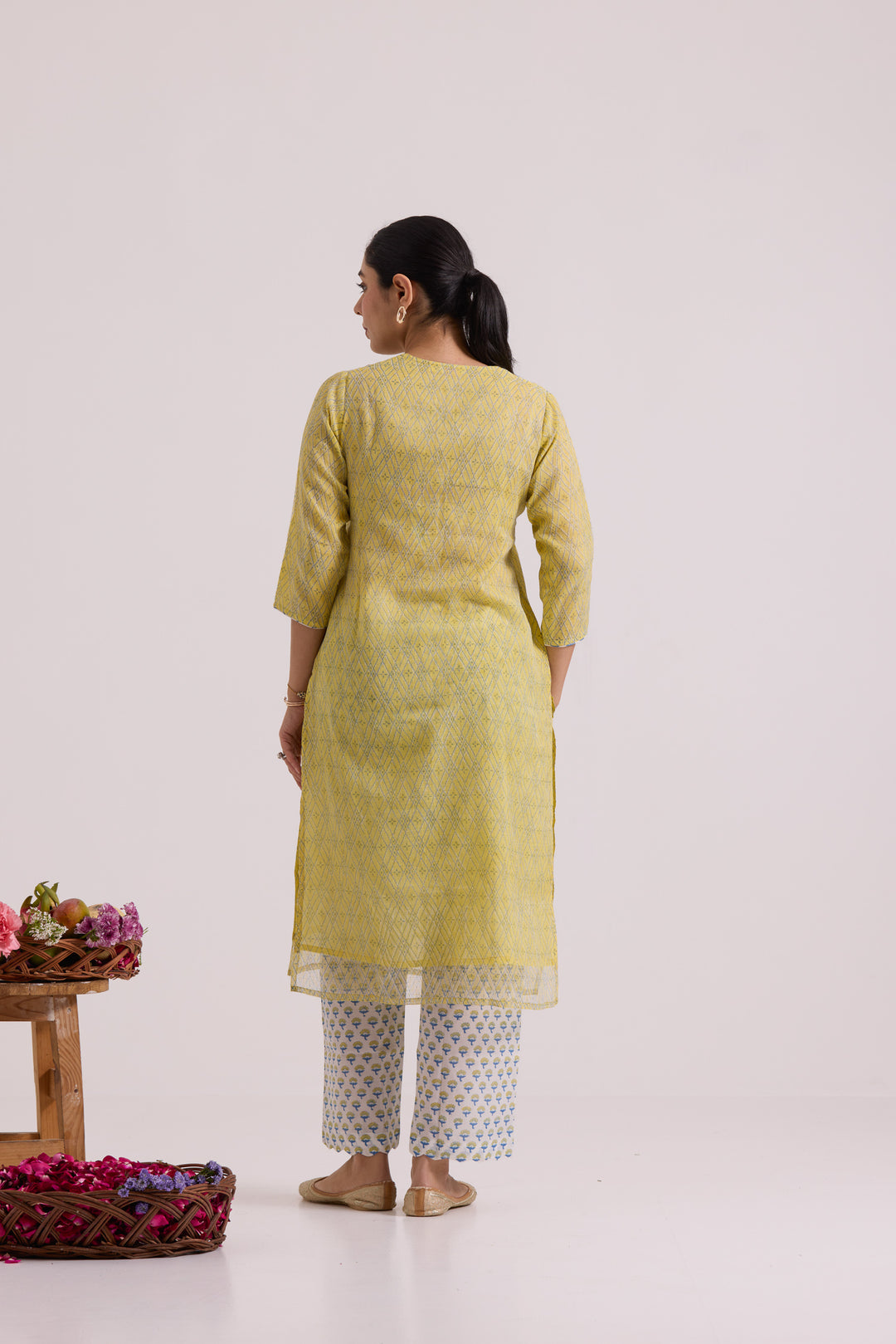 फूलWARI Yellow Jaal Kota Doria Set of 3
