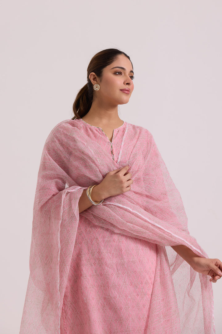 फूलWARI Pink Jaal Kota Doria Set of 3