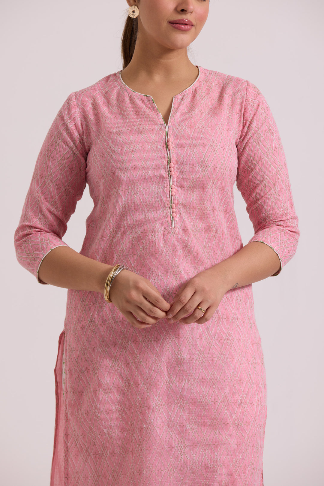फूलWARI Pink Jaal Kota Doria Set of 3