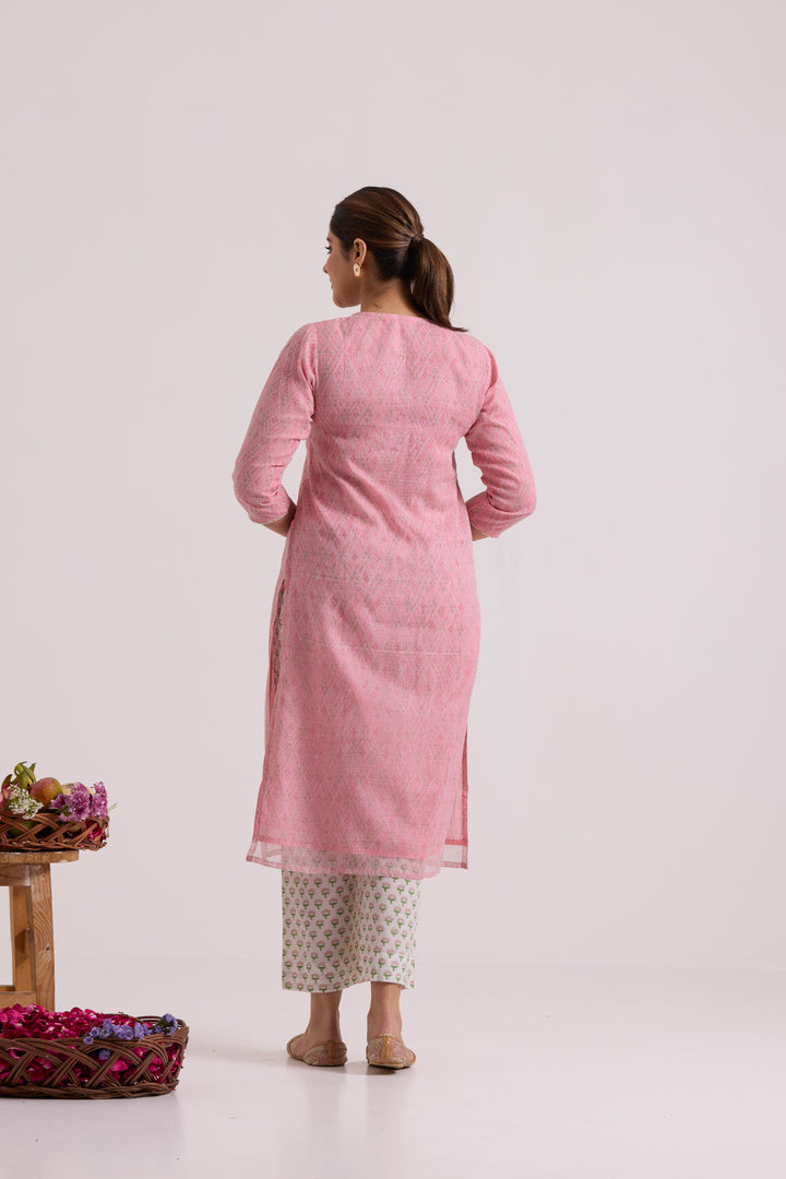 फूलWARI Pink Jaal Kota Doria Set of 3