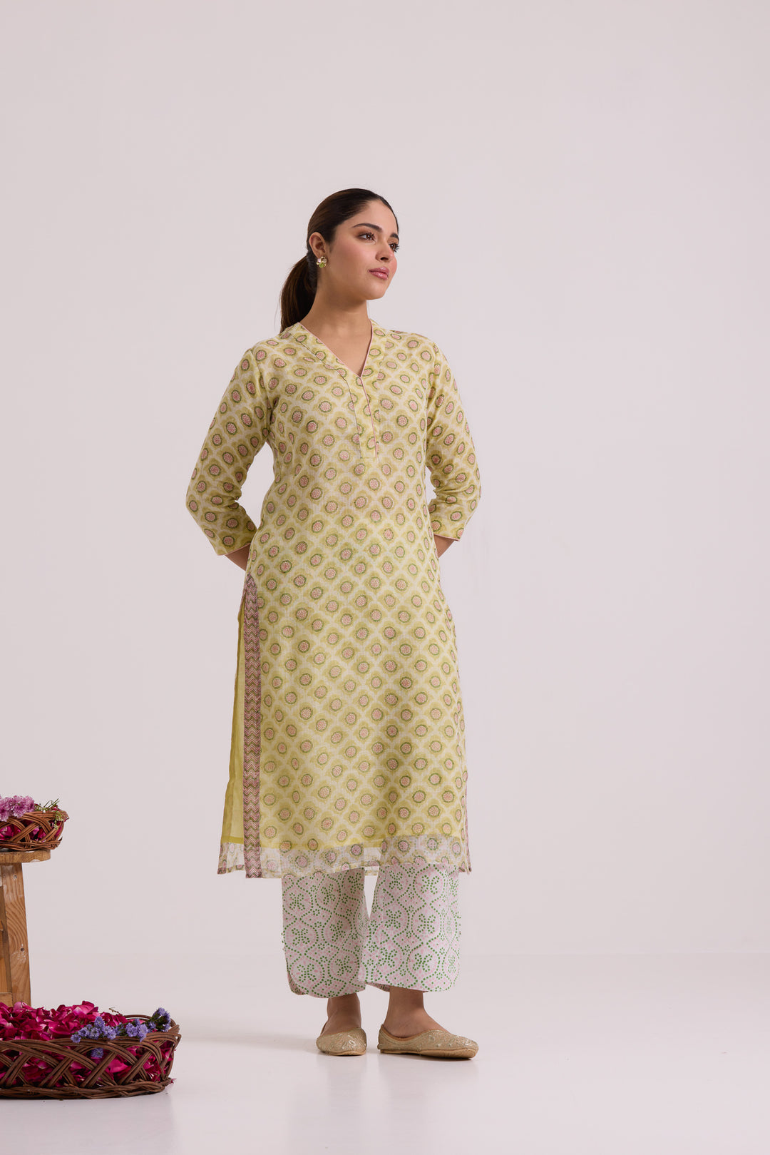 फूलWARI Olive Kota Doria Set of 3