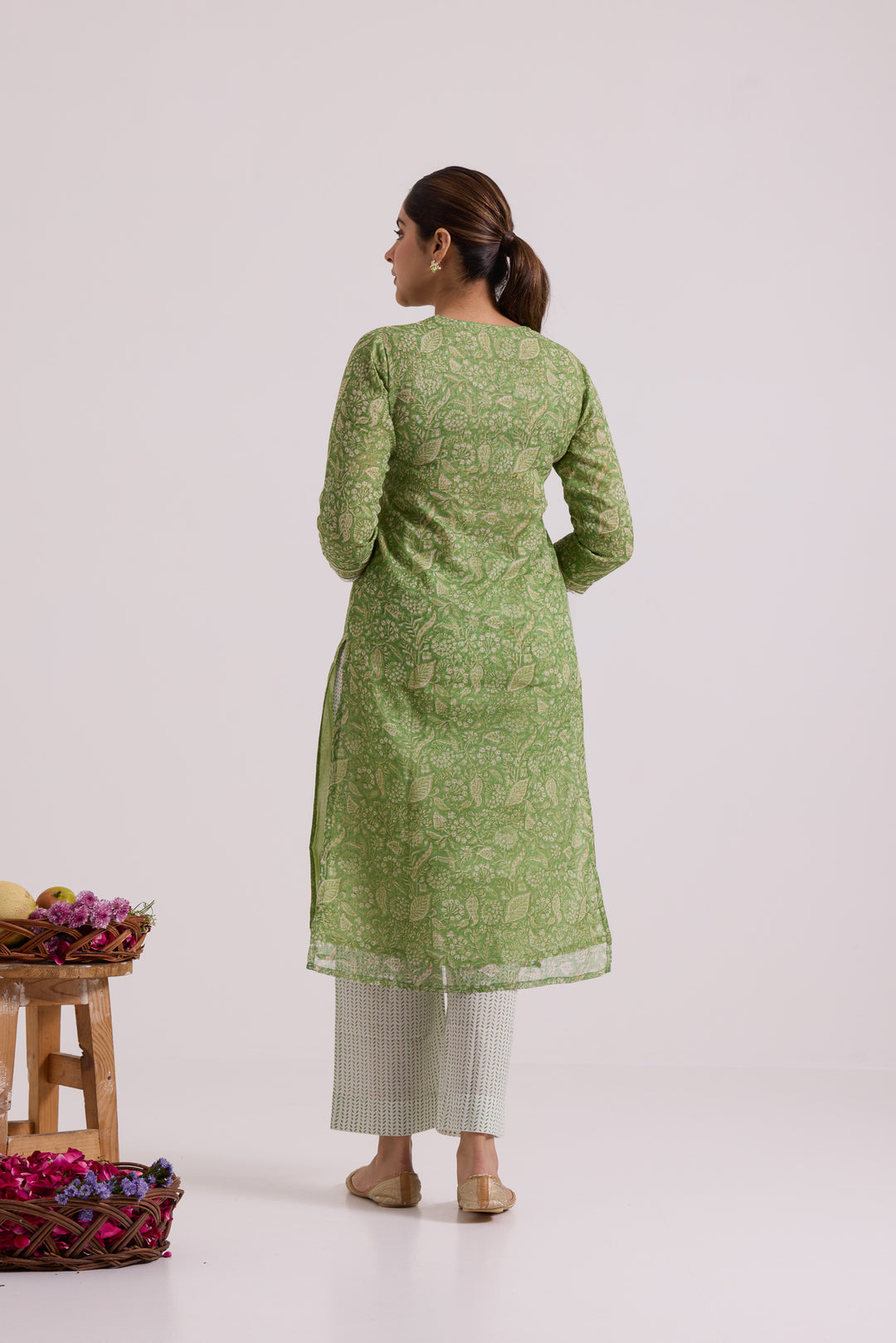फूलWARI Lime Green Kota Doria Set of 3