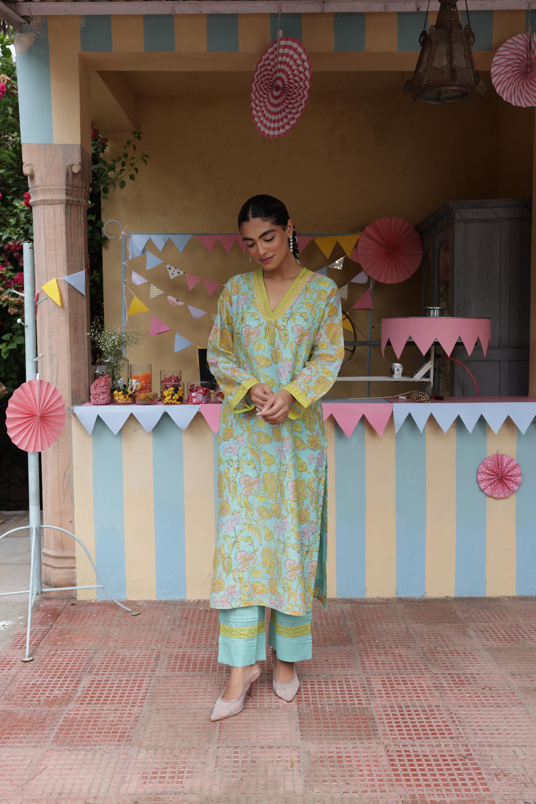 Cotton Candy Light Blue Chanderi Mulmul Kurta set of 2