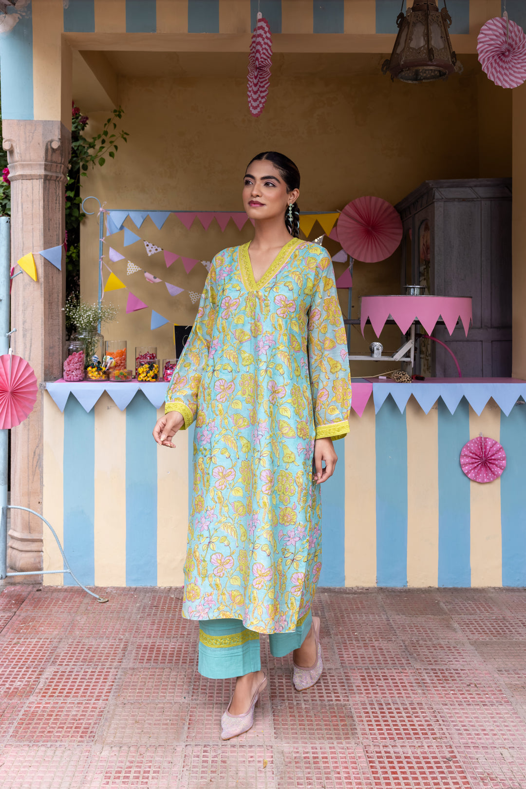 Cotton Candy Light Blue Chanderi Mulmul Kurta set of 2