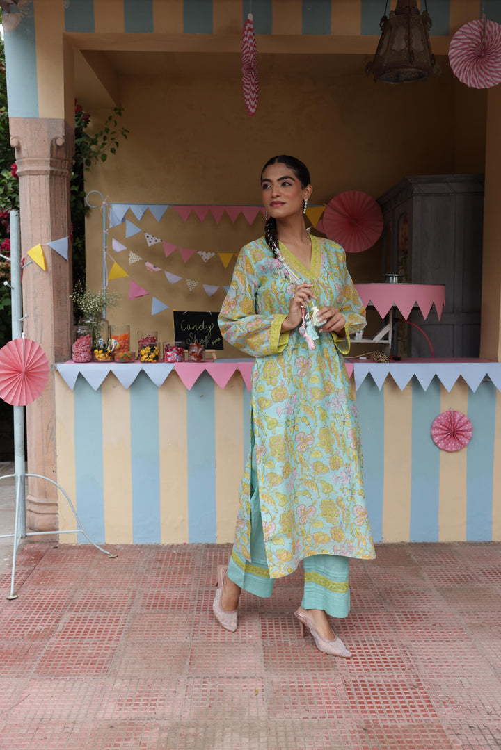 Cotton Candy Light Blue Chanderi Mulmul Kurta set of 2