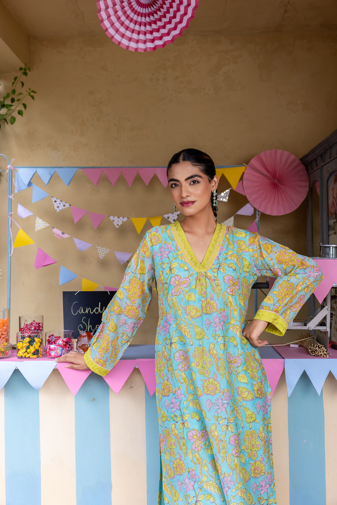 Cotton Candy Light Blue Chanderi Mulmul Kurta set of 2