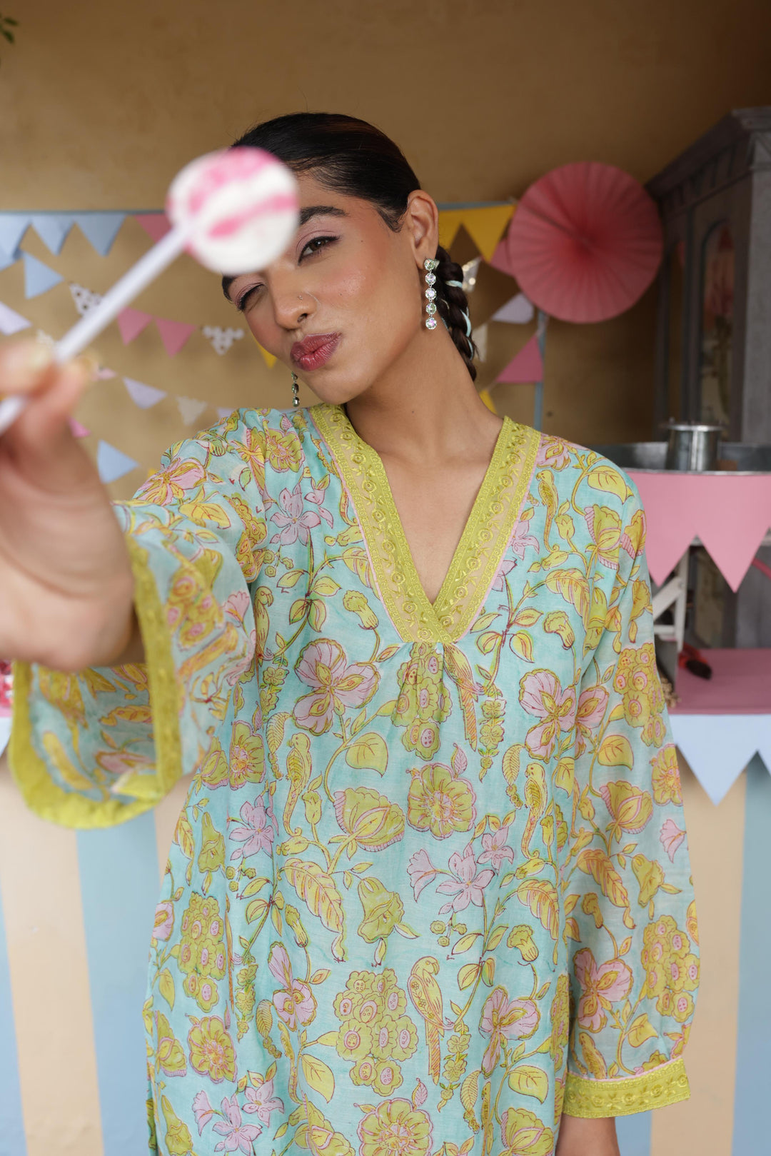 Cotton Candy Light Blue Chanderi Mulmul Kurta set of 3