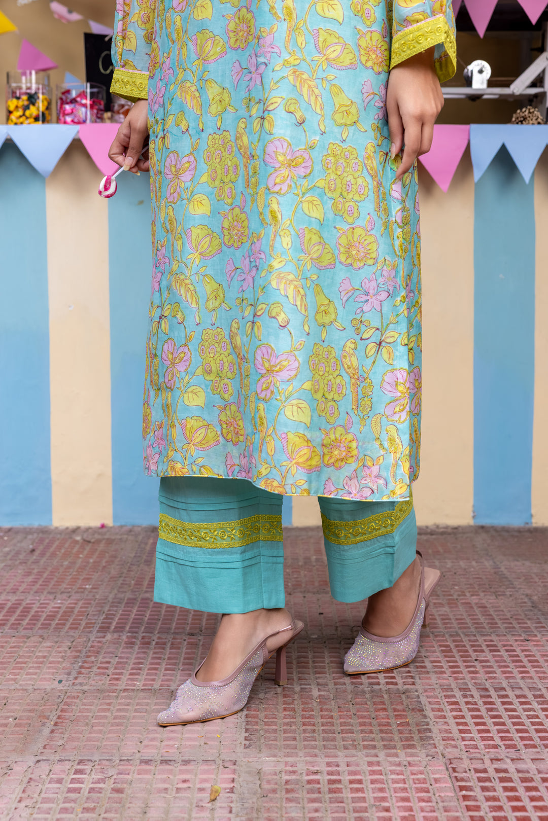 Cotton Candy Light Blue Chanderi Mulmul Kurta set of 2