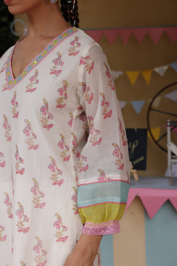 Cotton Candy White Pink Chanderi Mulmul Kurta set of 2