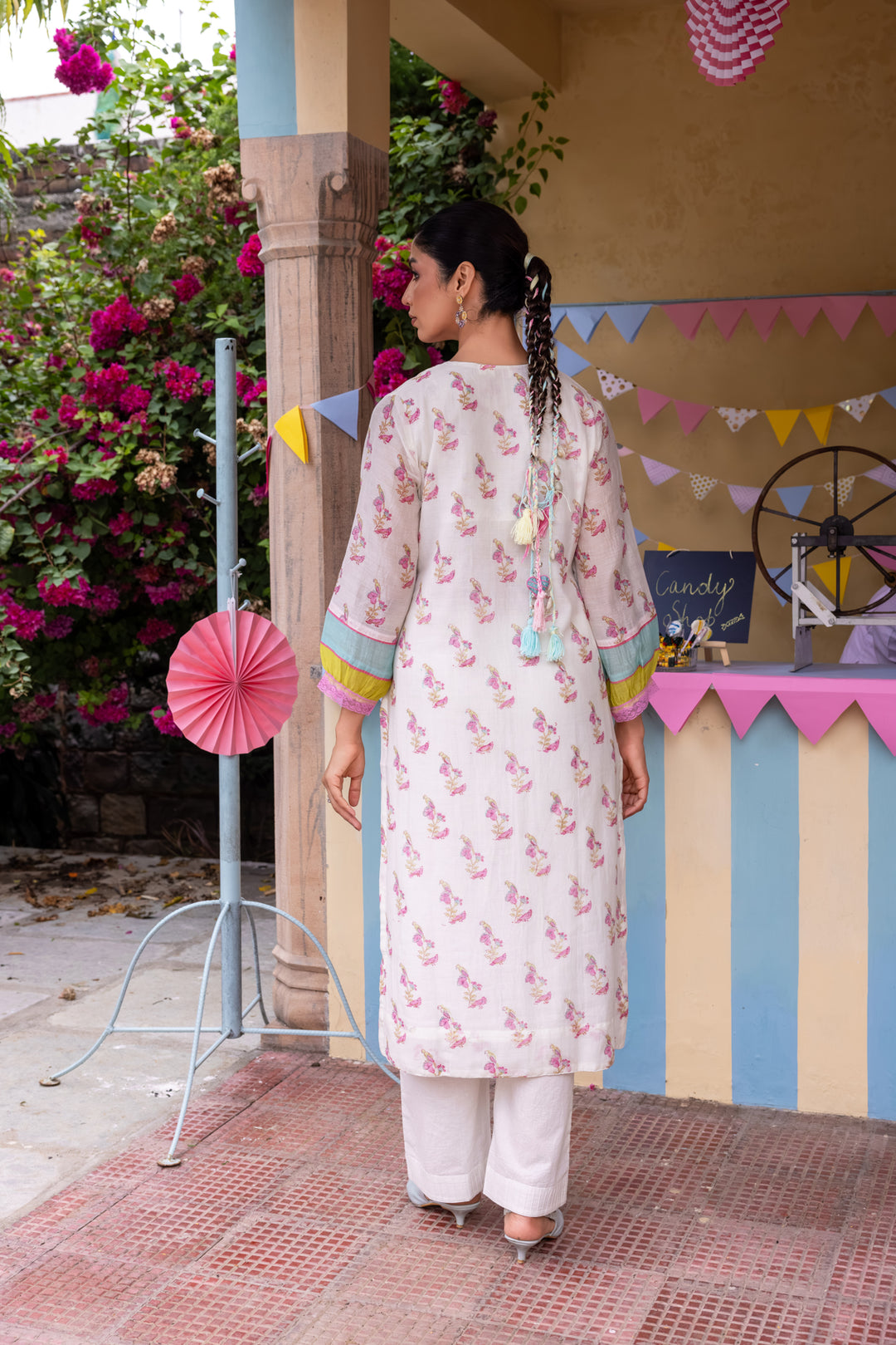 Cotton Candy White Pink Chanderi Mulmul Kurta set of 3