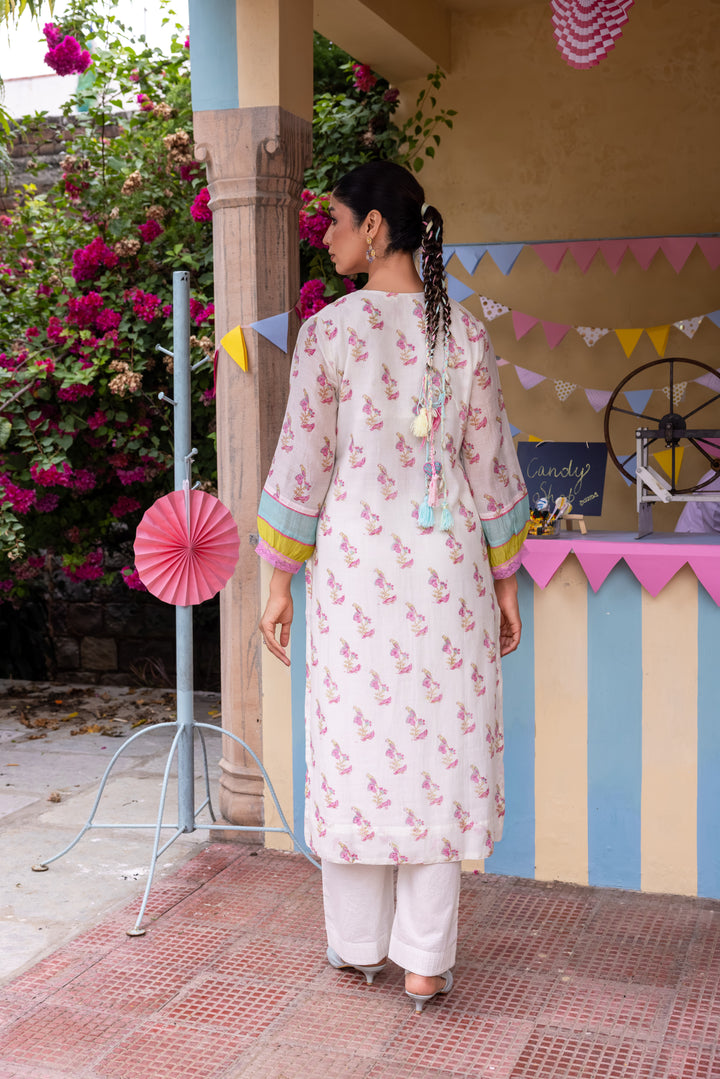Cotton Candy White Pink Chanderi Mulmul Kurta set of 3