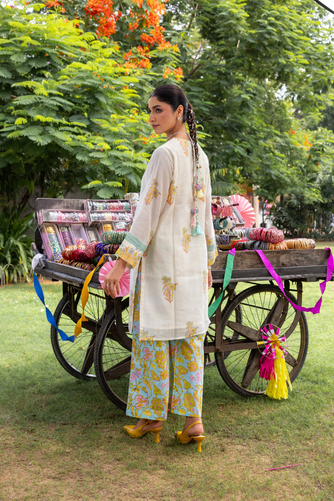 Cotton Candy White Blue Hand Block Printed Chanderi Short Kurta Set of 2
