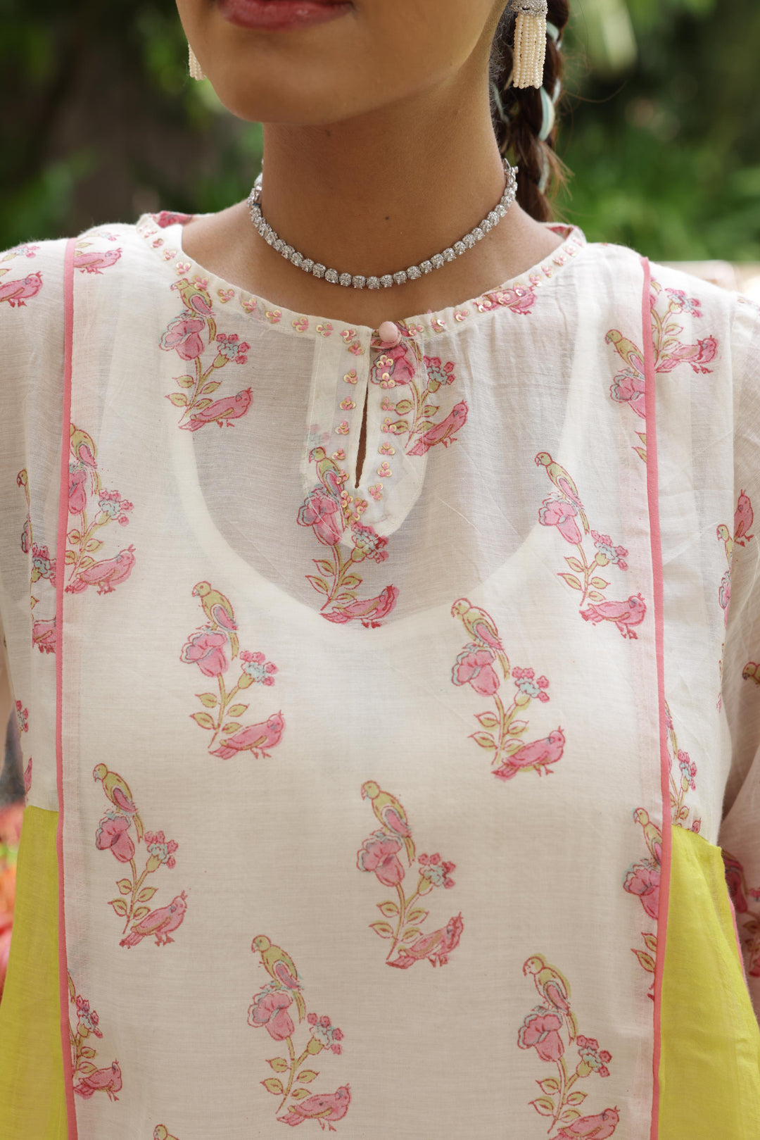 Cotton Candy White Pink Chanderi Mulmul A-Line Kurta set of 2