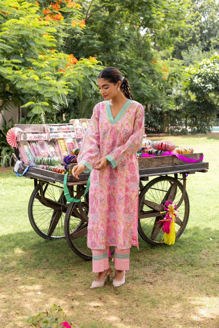 Cotton Candy Light Pink Chanderi Mulmul Kurta set of 2