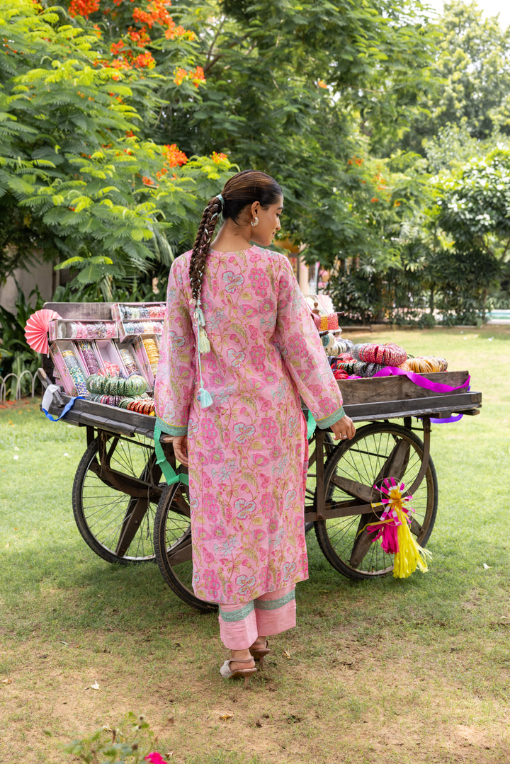 Cotton Candy Light Pink Chanderi Mulmul Kurta set of 2
