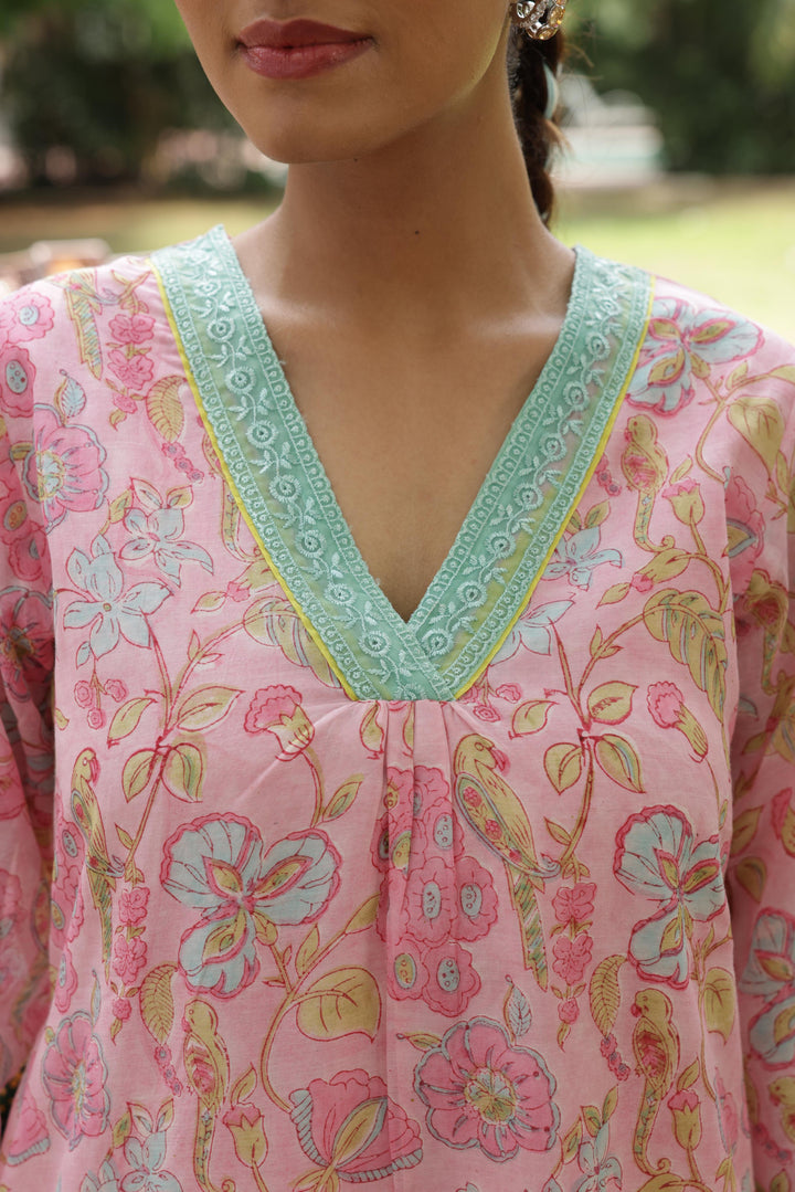 Cotton Candy Light Pink Chanderi Mulmul Kurta set of 2