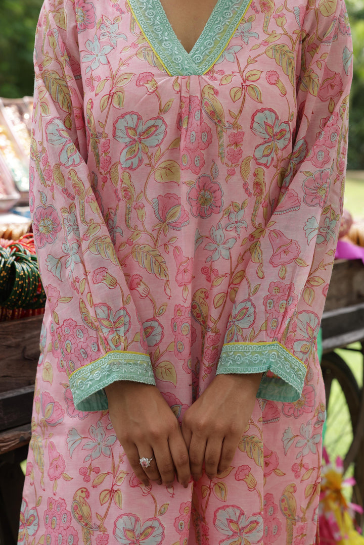 Cotton Candy Light Pink Chanderi Mulmul Kurta set of 2