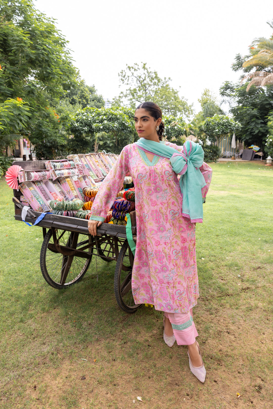 Cotton Candy Light Pink Chanderi Mulmul Kurta set of 3