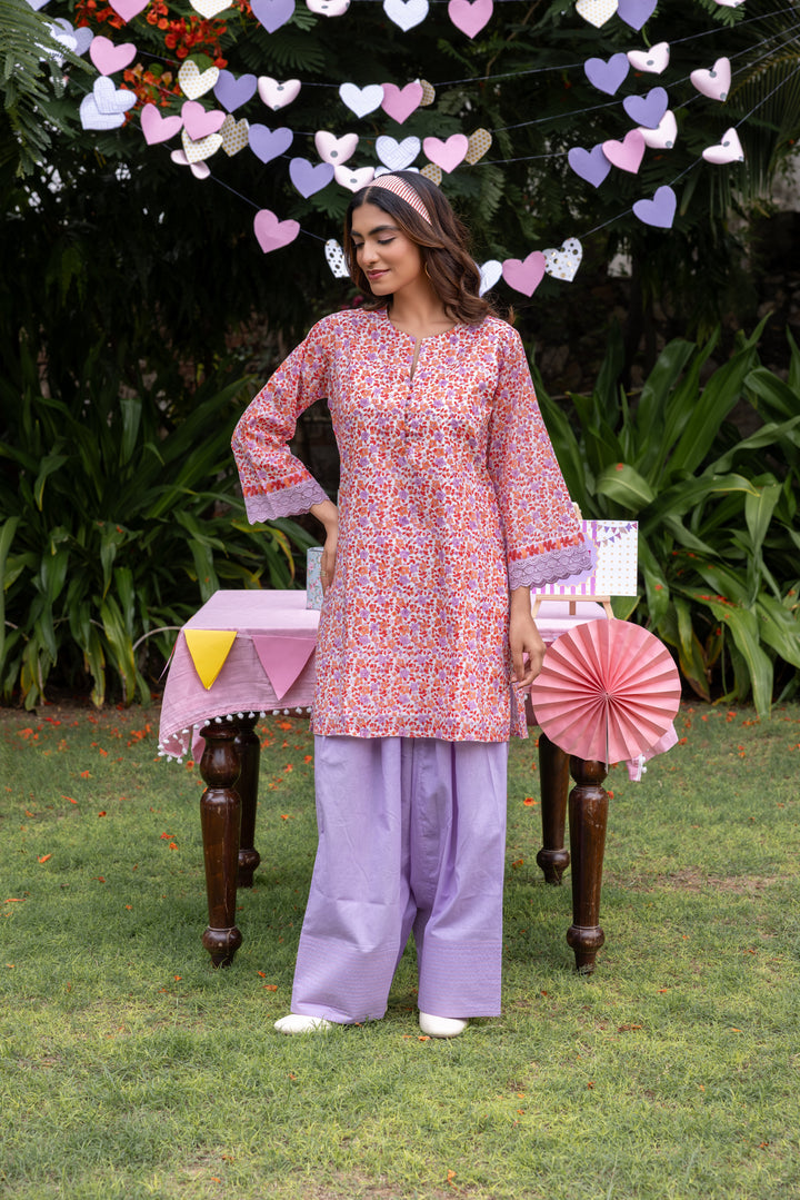 Rangmela Orange Cotton Silk Short Kurta with Farshi Salwar Set of 2