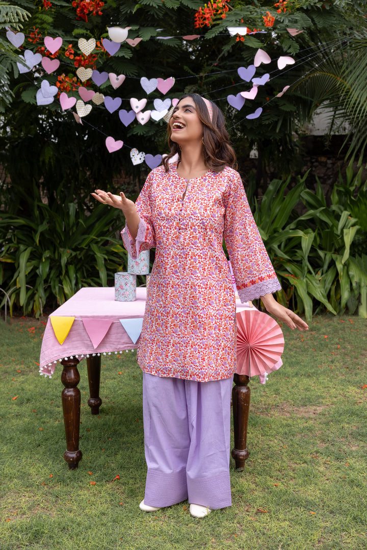 Rangmela Orange Cotton Silk Short Kurta with Farshi Salwar Set of 2