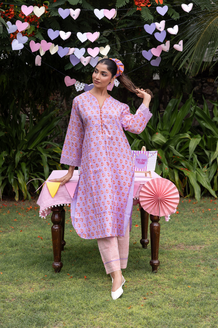 Rangmela Purple Cotton Silk Long Kurta Set of 2