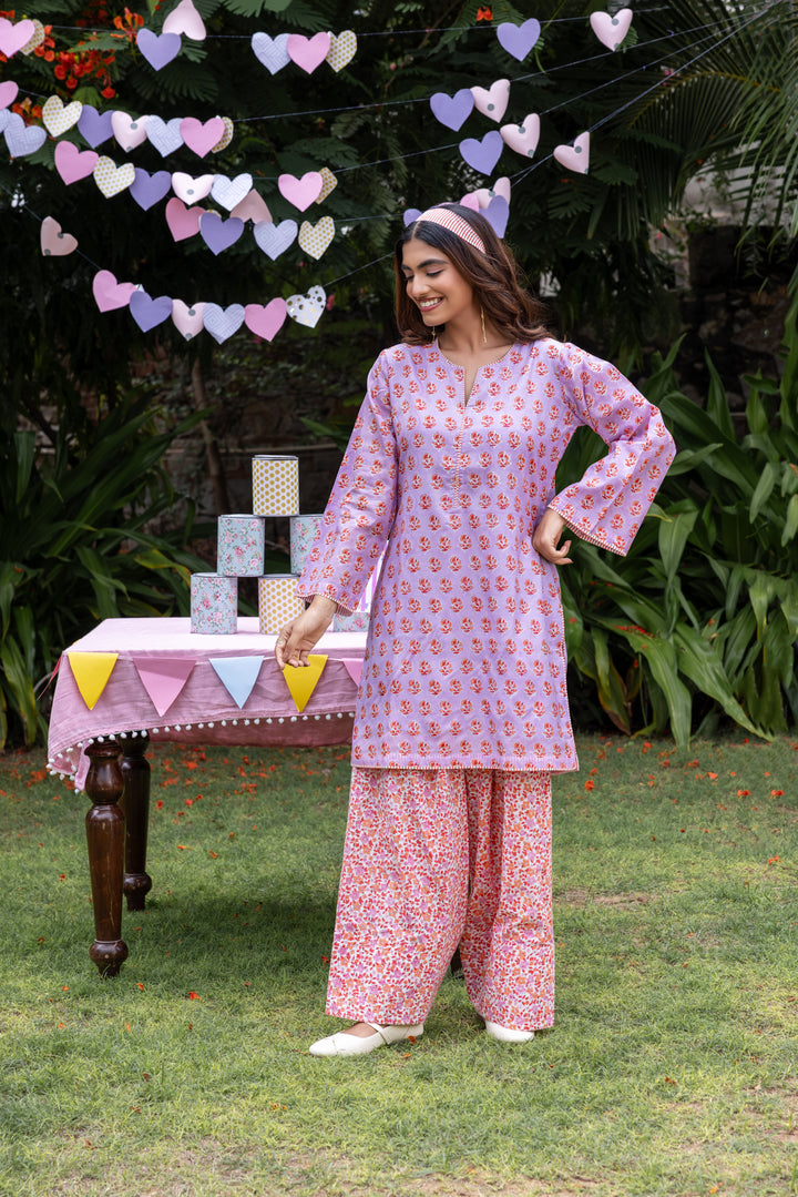 Rangmela Purple Cotton Silk Co-ord Set of 2
