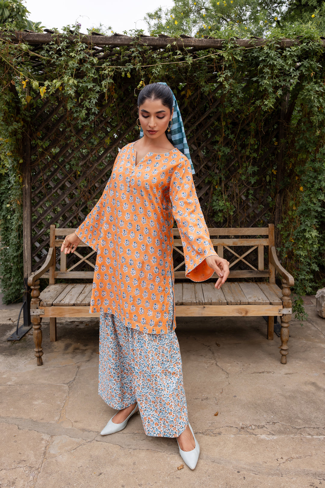 Rangmela Orange & Blue Cotton Silk Short Kurta Set of 2