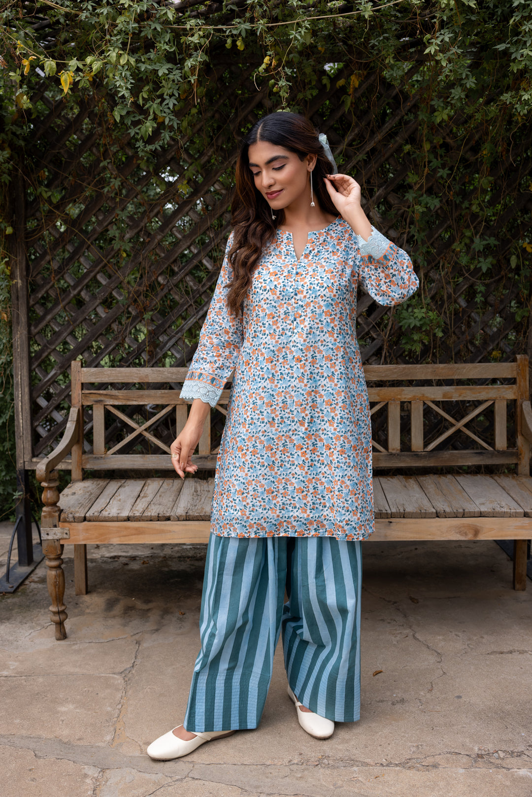 Rangmela Blue Cotton Silk Short Kurta Set of 2