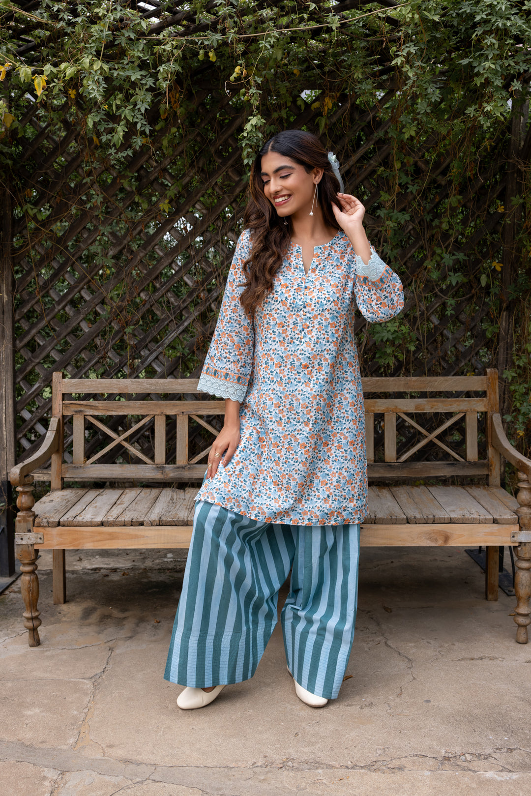 Rangmela Blue Cotton Silk Short Kurta Set of 2