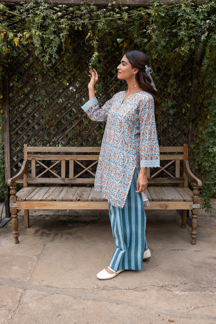Rangmela Blue Cotton Silk Short Kurta Set of 2