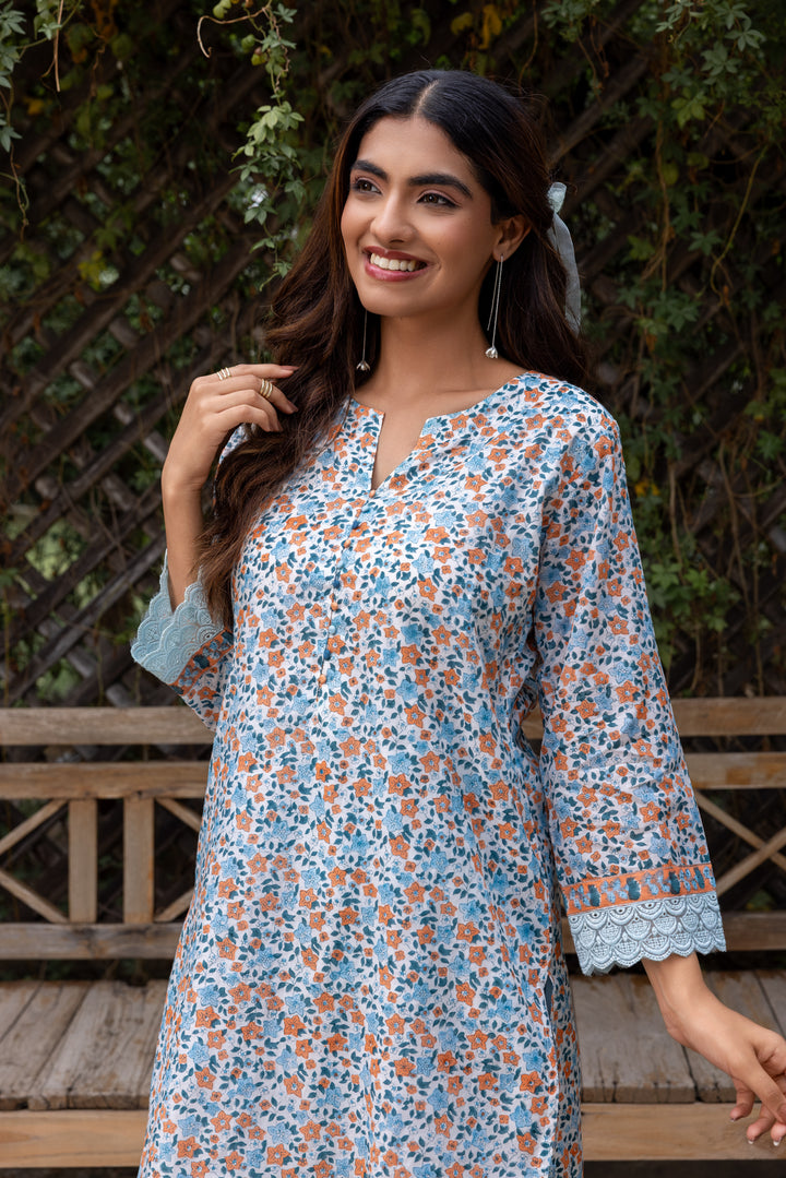 Rangmela Blue Cotton Silk Short Kurta Set of 2