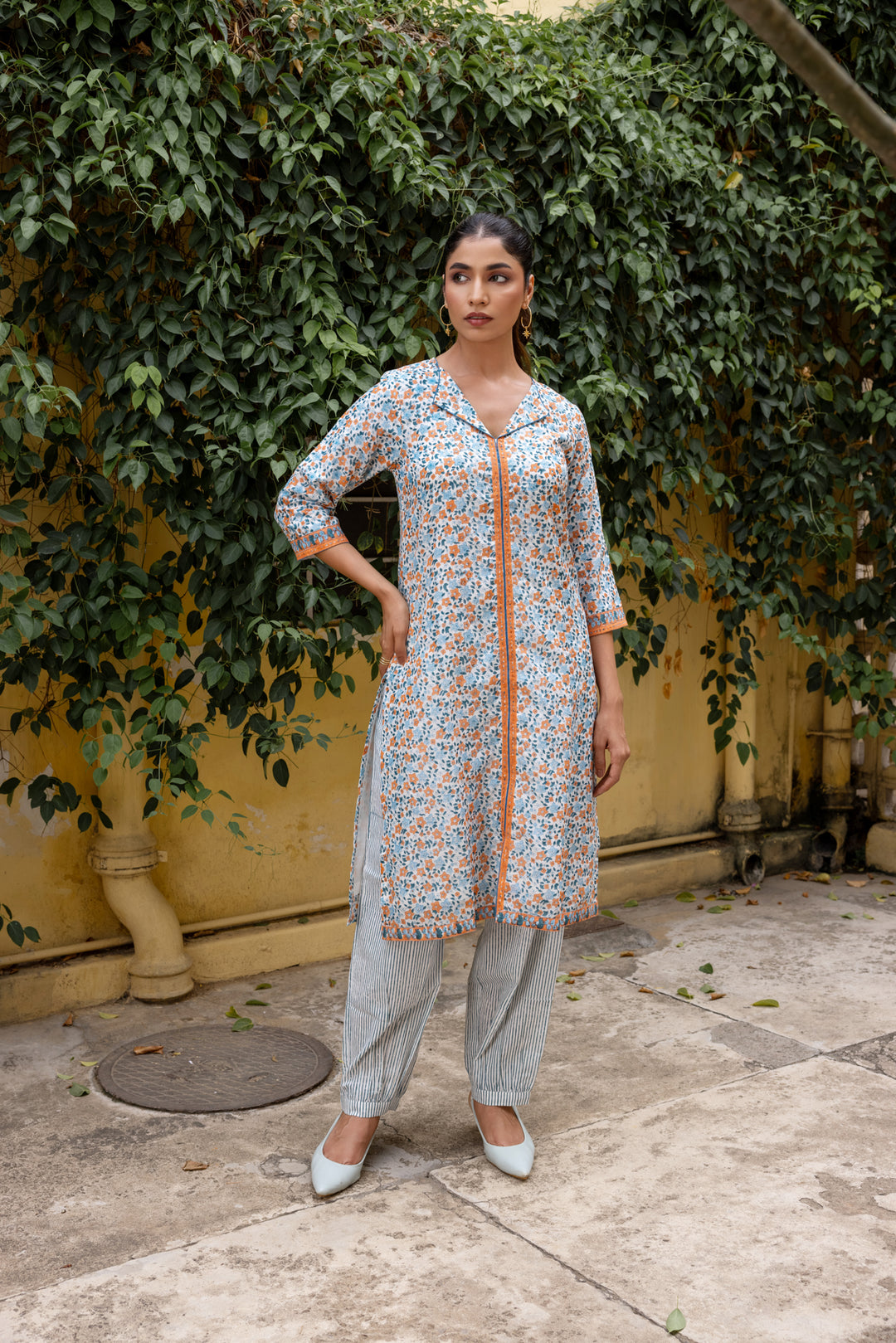 Rangmela Blue Cotton Silk Short Kurta Set of 2