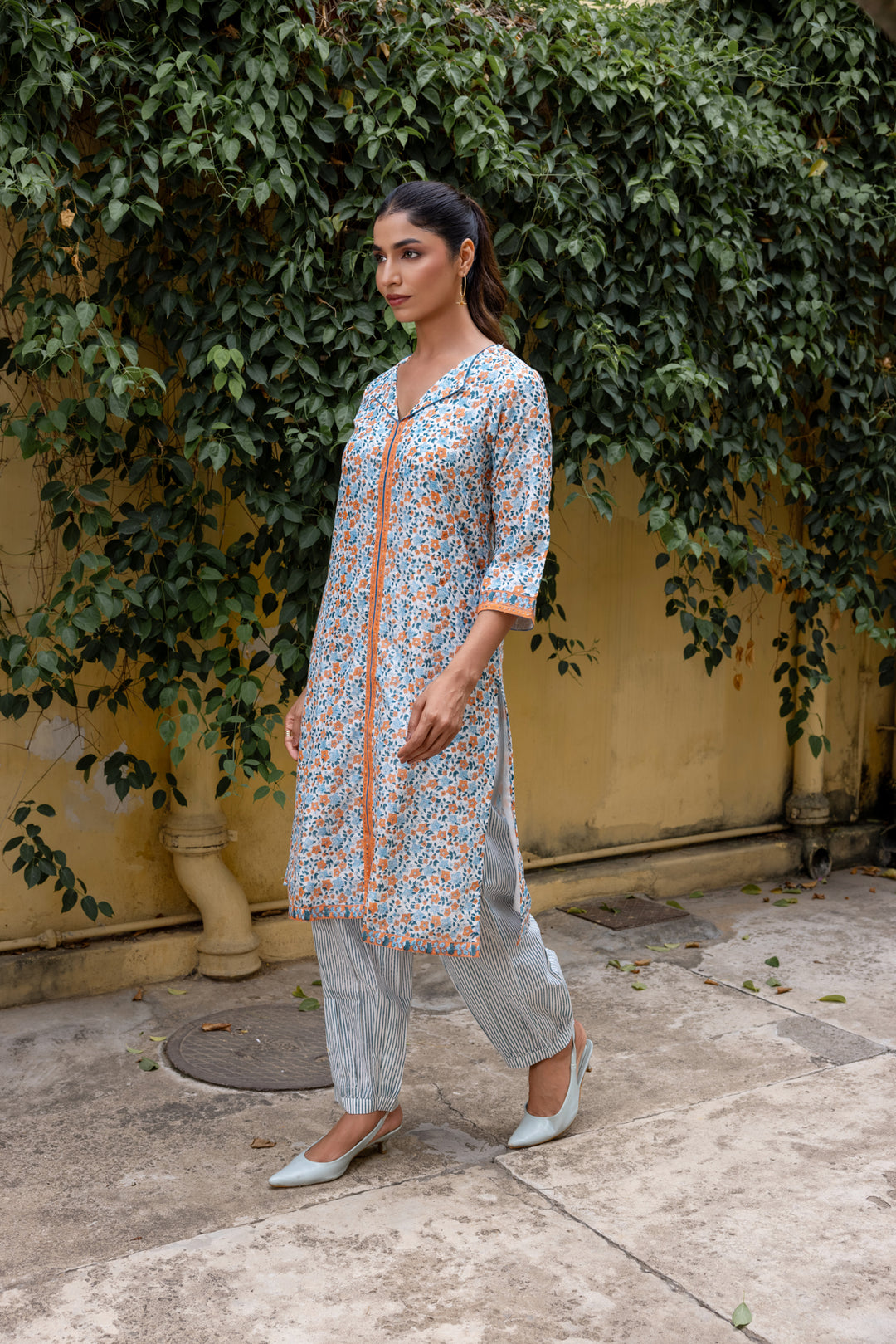 Rangmela Blue Cotton Silk Short Kurta Set of 2