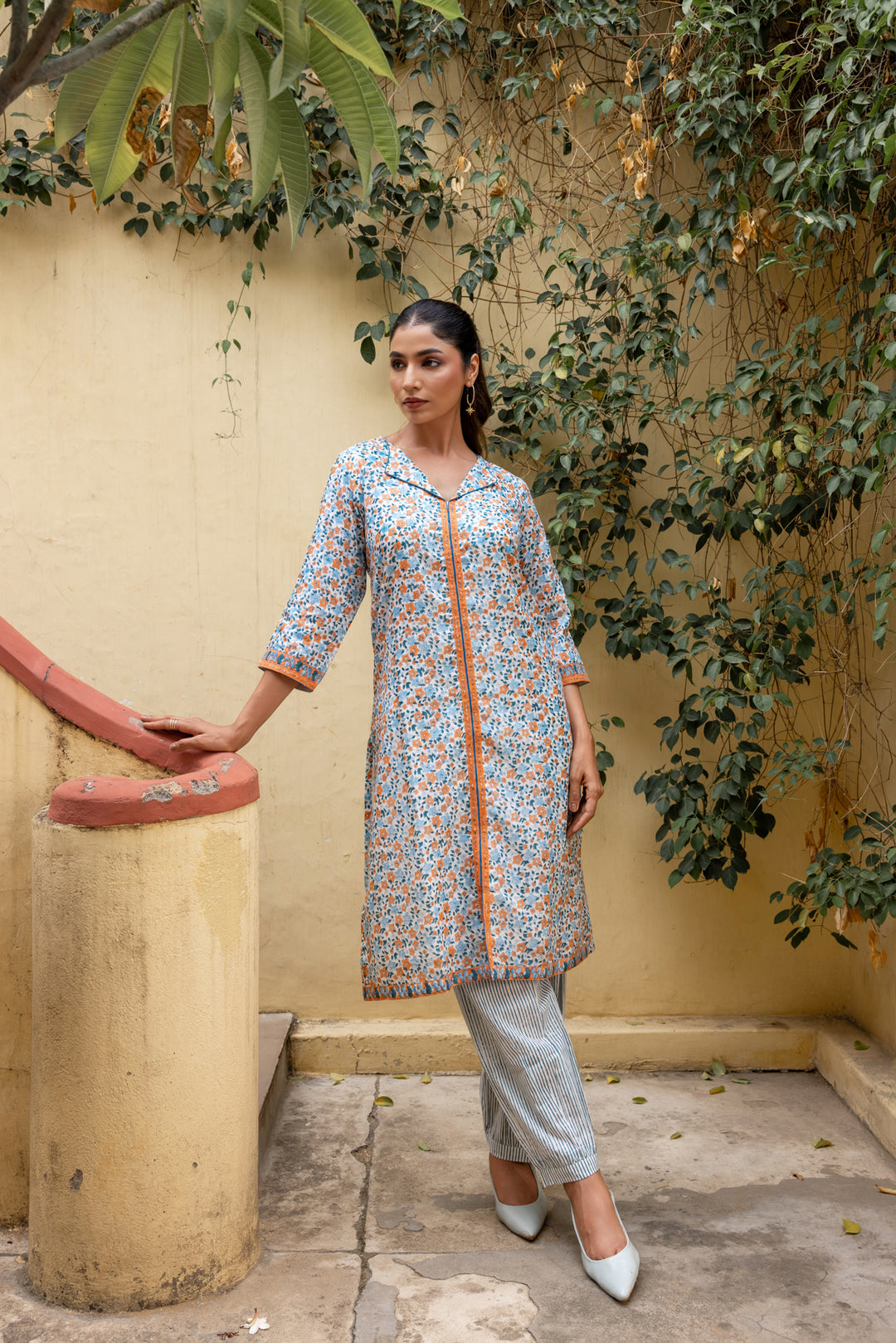 Rangmela Blue Cotton Silk Short Kurta Set of 2