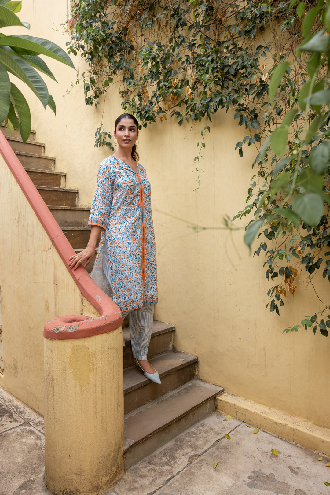 Rangmela Blue Cotton Silk Short Kurta Set of 2