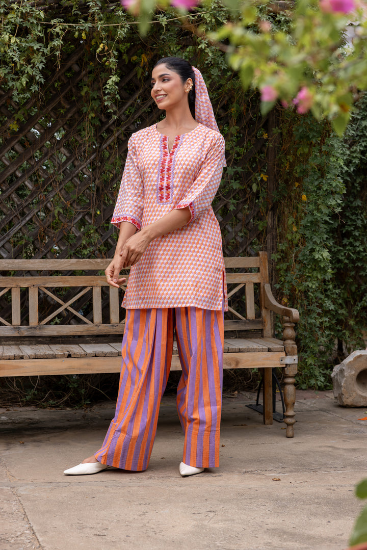 Rangmela Orange Cotton Silk Co-ord Set of 2