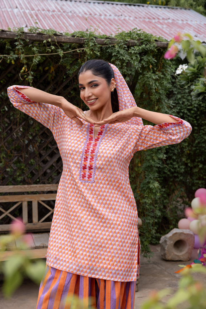 Rangmela Orange Cotton Silk Co-ord Set of 2