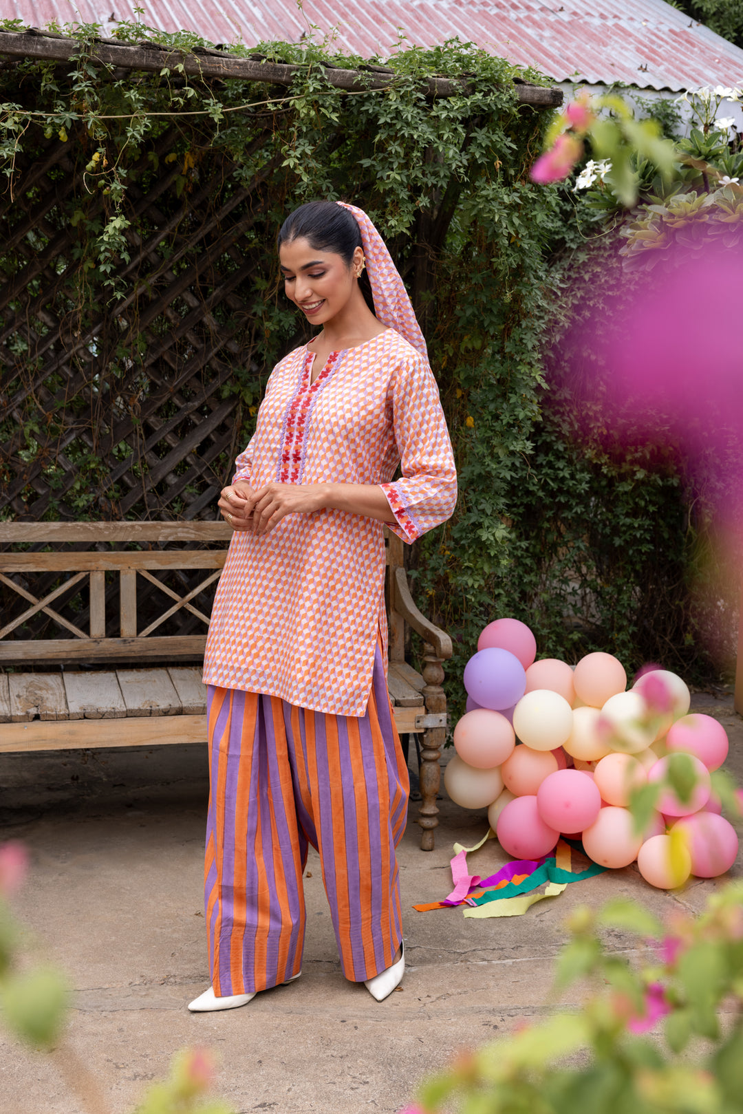 Rangmela Orange Cotton Silk Co-ord Set of 2