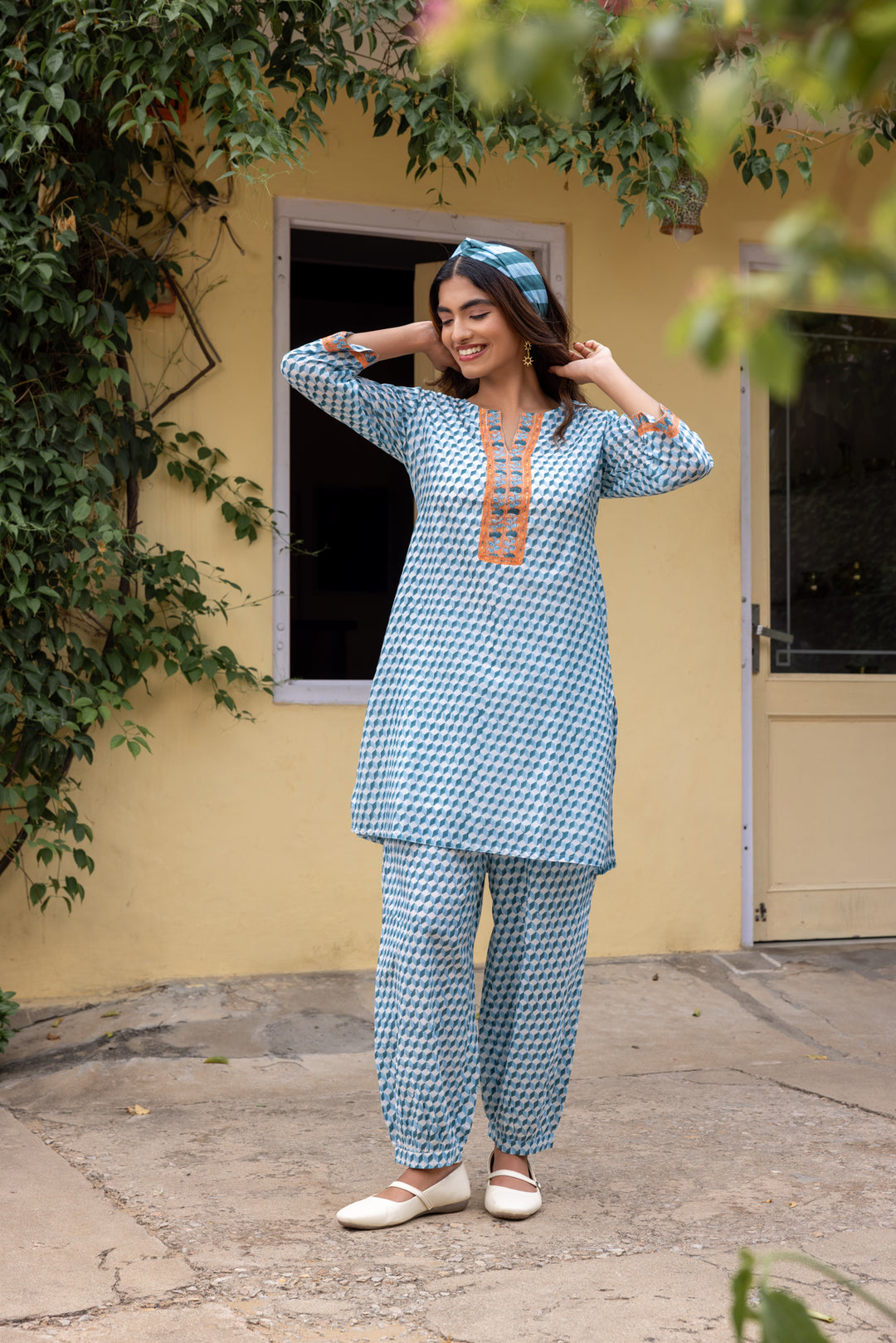 Rangmela Blue Cotton Silk Short Kurta Set of 2