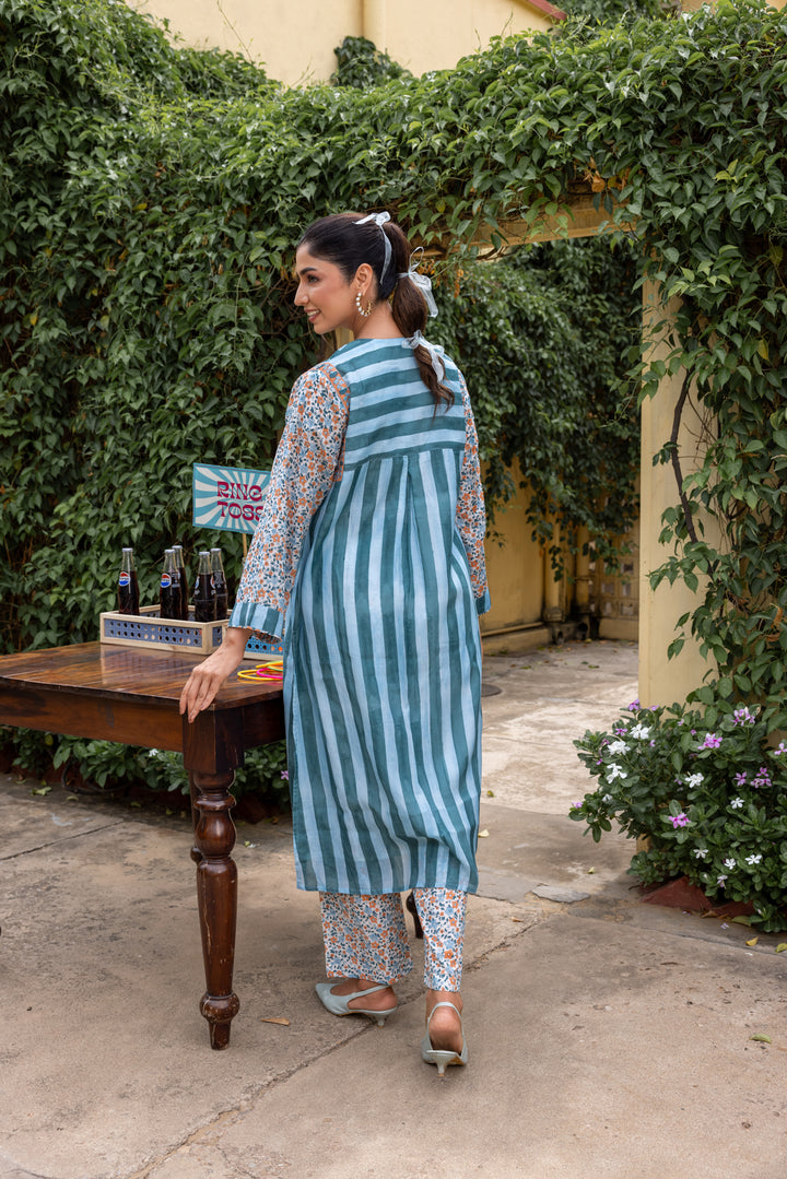 Rangmela Blue Cotton Silk Long Kurta Set of 2