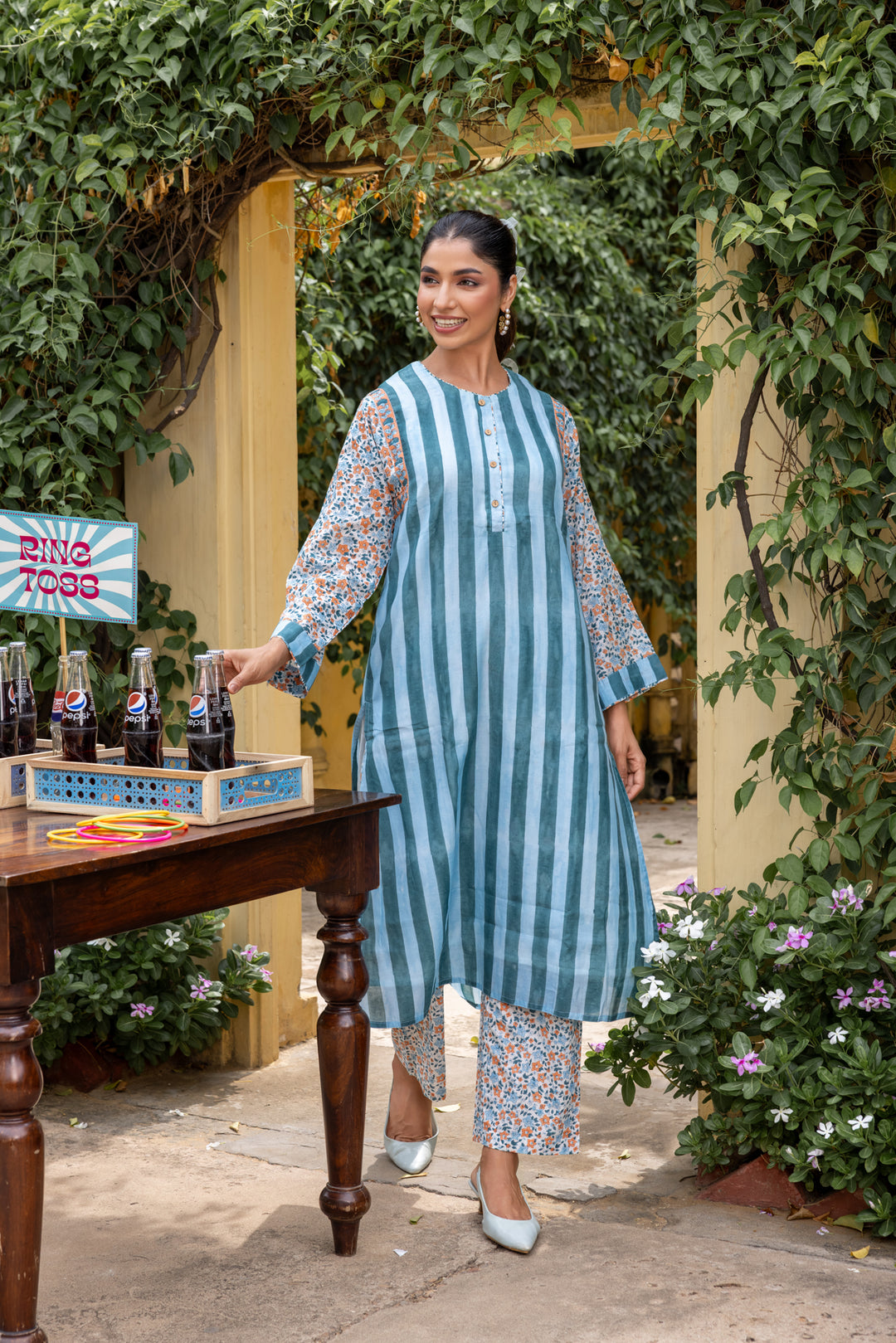 Rangmela Blue Cotton Silk Long Kurta Set of 2