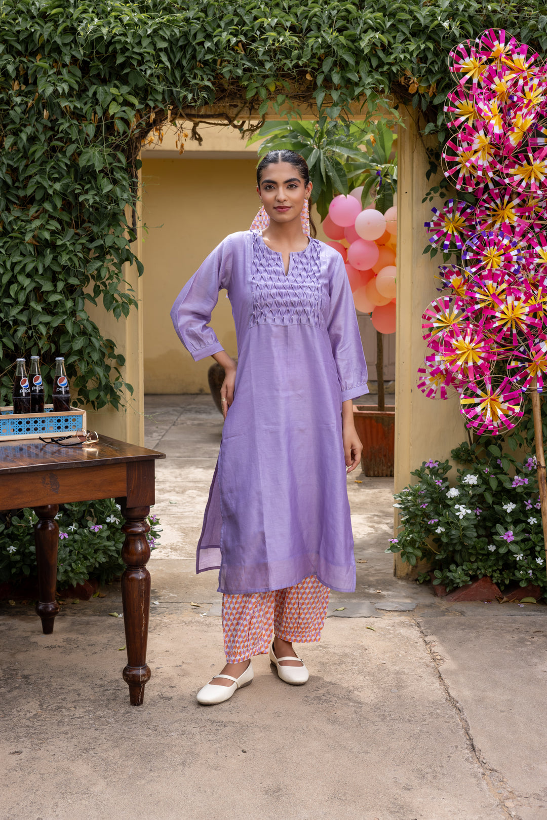Rangmela Purple Solid Cotton Silk Long Kurta Set of 2