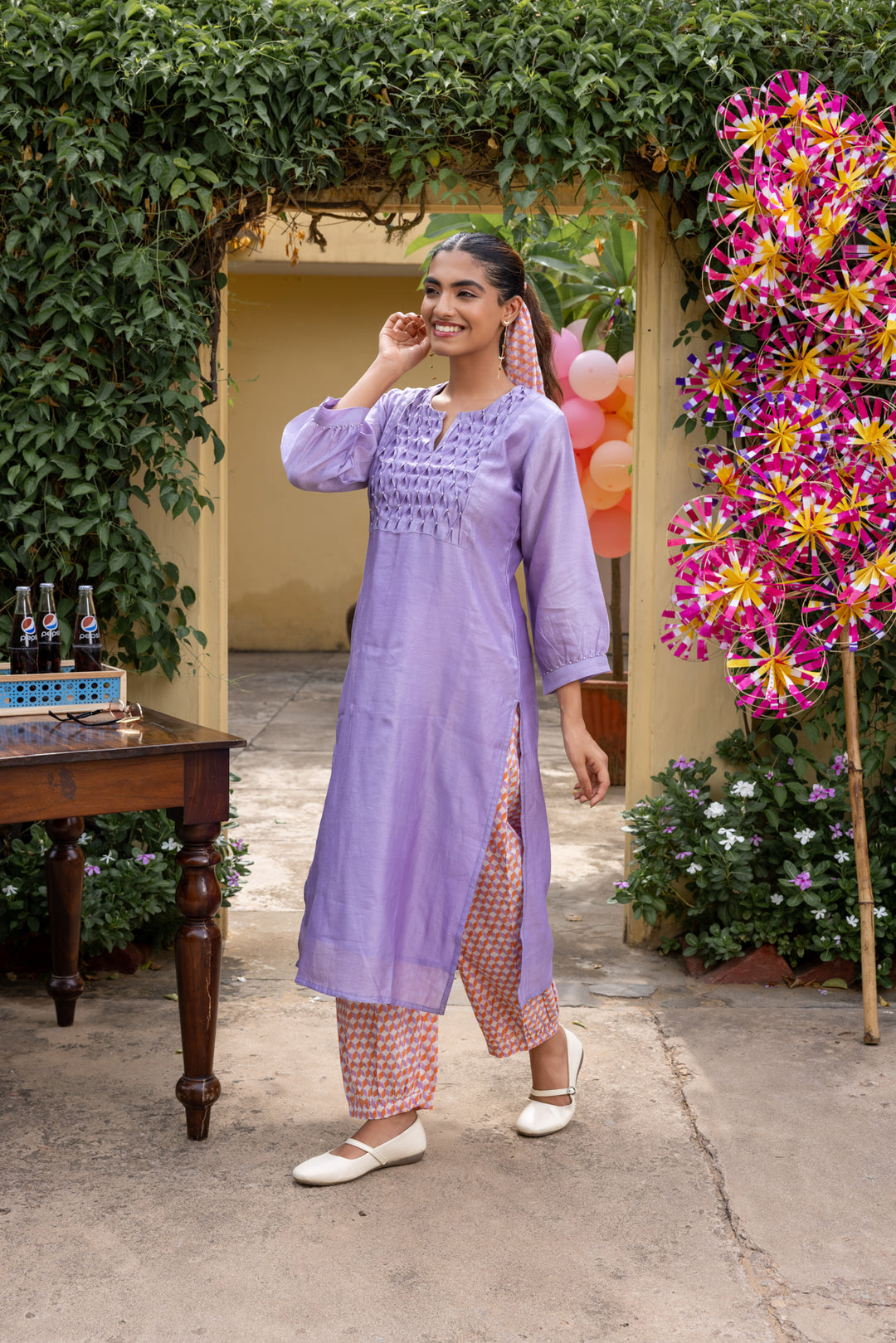 Rangmela Purple Solid Cotton Silk Long Kurta Set of 2