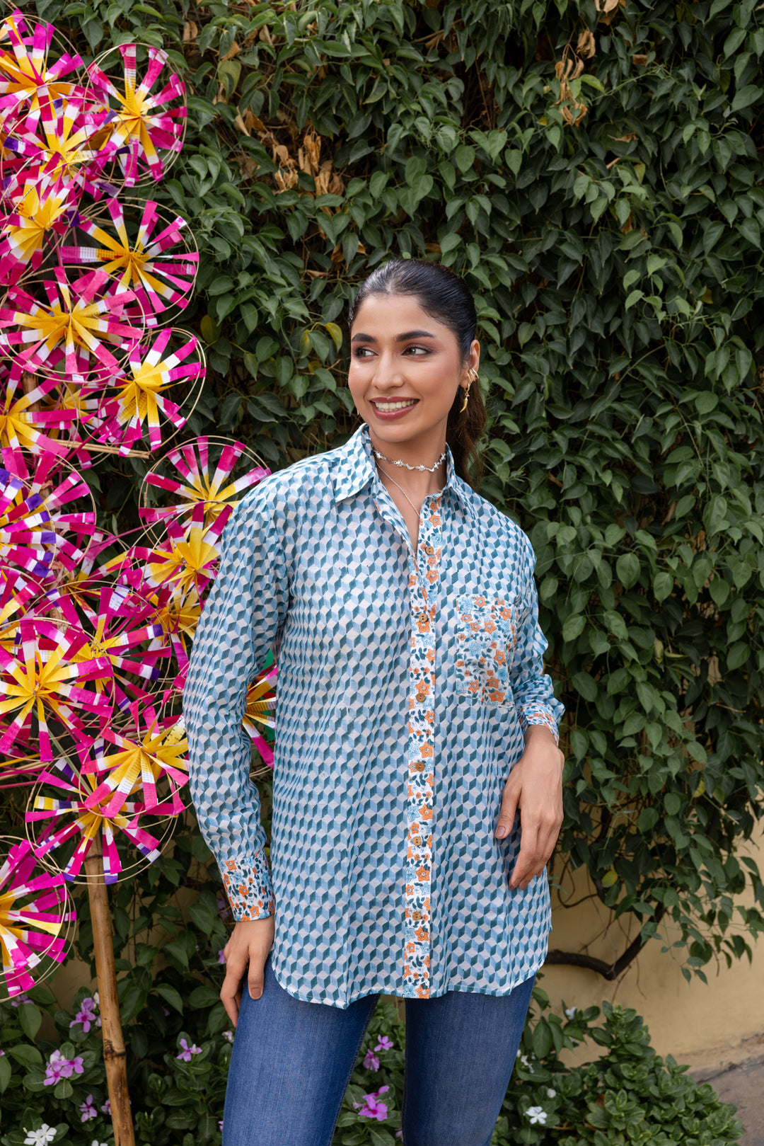 Rangmela Blue Cotton Silk Shirt