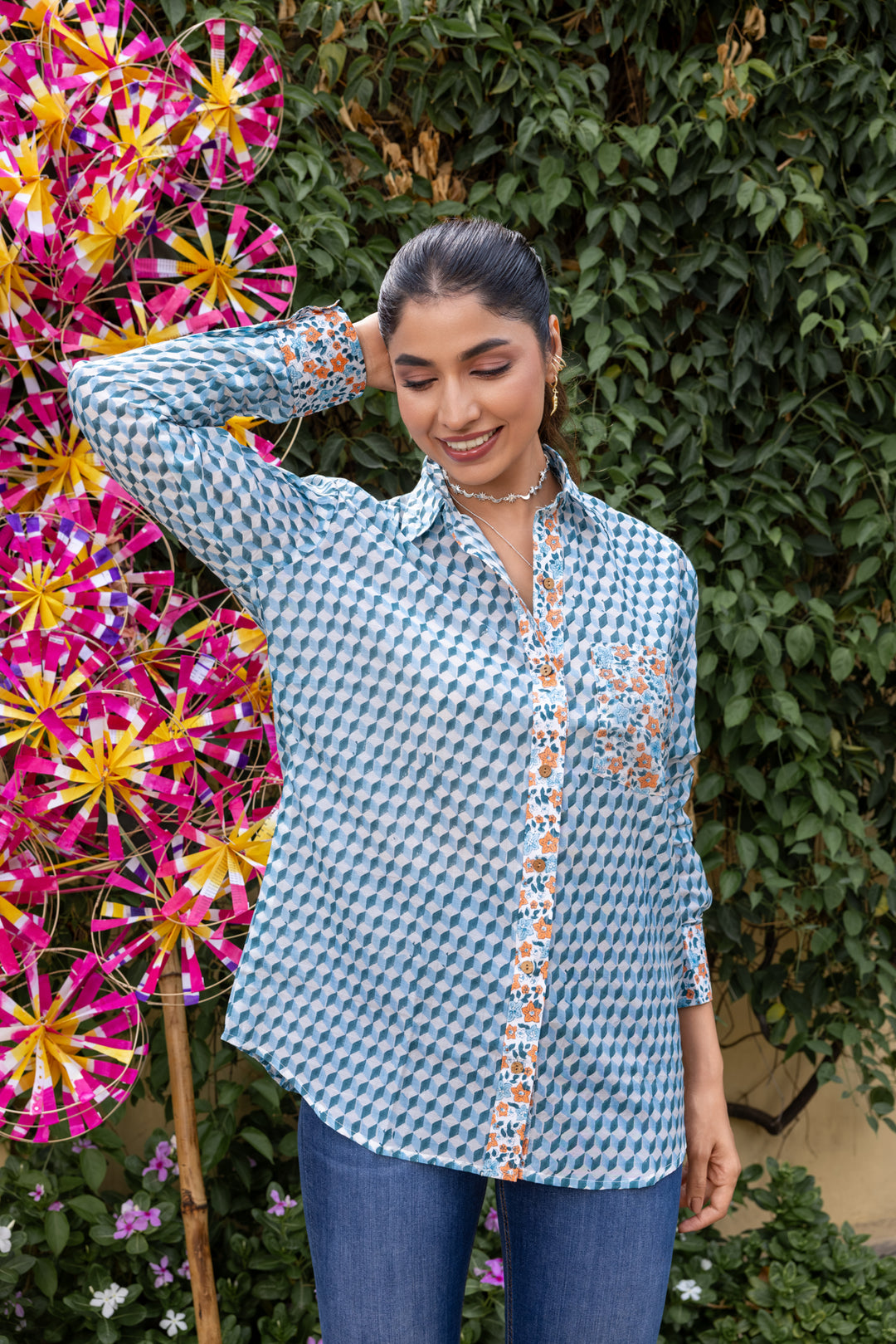 Rangmela Blue Cotton Silk Shirt