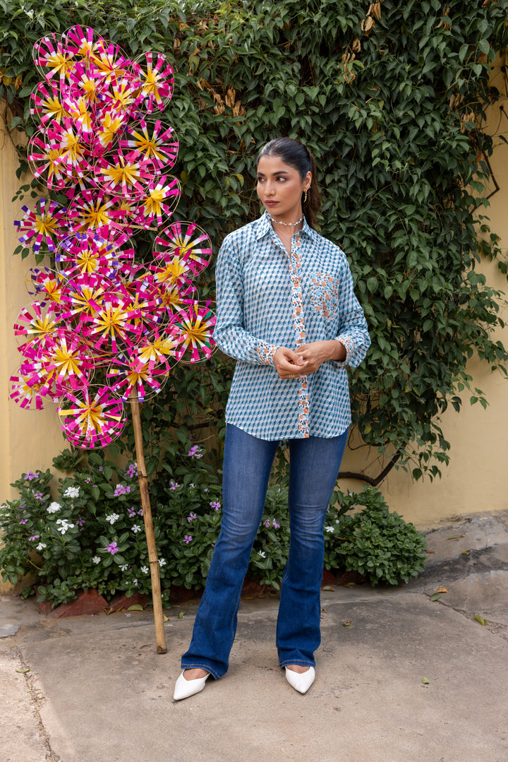 Rangmela Blue Cotton Silk Shirt